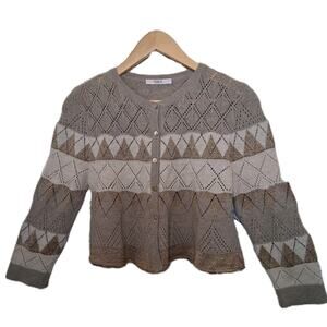 Red Valentino Brown Gold Lose Knit Cardigan Wool Blend Size Xs Cropped